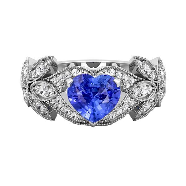 Diamant-Jubiläums-Herz-Blauer Saphir-Ring Antik-Stil 2.50 Karat - harrychadent.ch