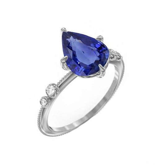 Diamant Jubiläumsbirne Ceylon Saphir Ring 5 Steine 2.50 Karat - harrychadent.ch