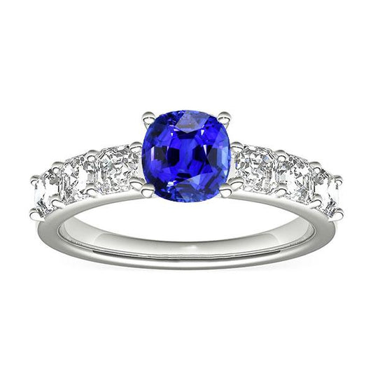 Diamant-Jubiläumskissen Ceylon-Saphir-Ring 2,50 Karat - harrychadent.ch