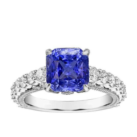 Diamant-Jubiläumsring 4 Karat Vintage-Stil Saphir Radiant Cut - harrychadent.ch