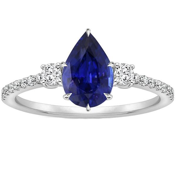 Diamant Jubiläumsring Birne Blauer Saphir 3 Steine Stil 5.50 Karat - harrychadent.ch