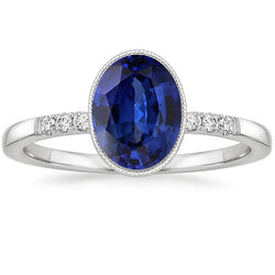 Diamant Jubiläumsring Lünette Set Ceylon Saphir 3,50 Karat
