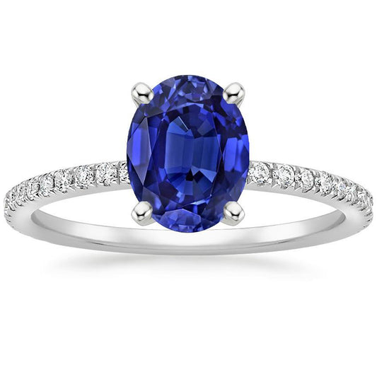 Diamant-Jubiläumsring Oval Blauer Saphir Mit Akzenten 5 Karat