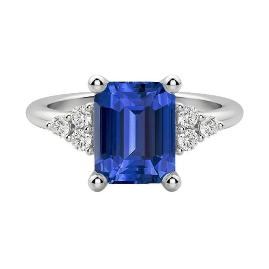 Diamant-Jubiläumsring Smaragdförmiger blauer Saphir 3.50 Karat - harrychadent.ch
