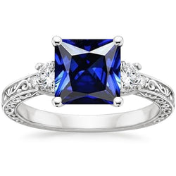 Diamant Jubiläumsring Vintage-Stil Ceylon Blauer Saphir 5,25 Karat