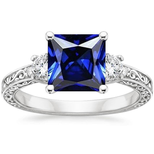 Diamant Jubiläumsring Vintage-Stil Ceylon Blauer Saphir 5,25 Karat - harrychadent.ch