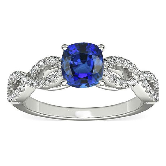 Diamant Kissen Blauer Saphir Edelstein Ring Infinity Style 3 Karat - harrychadent.ch
