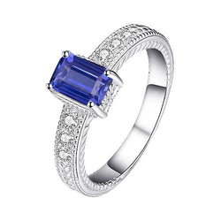 Diamant-Ring-Korb-Set im antiken Stil Smaragdschliff Saphir 2,50 Karat