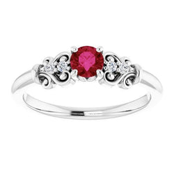 Diamant runder Rubin Fancy Ring 1,40 Karat Weißgold 14K