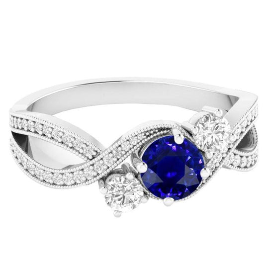 Diamant-Saphir-Edelstein-Ring 3,50 Karat Twisted Shank Milgrain - harrychadent.ch