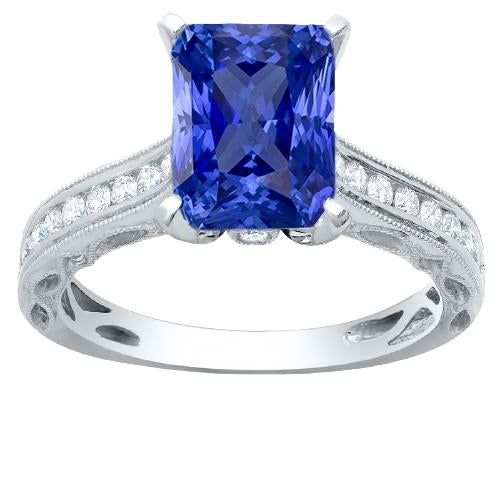 Diamant-Saphir-Ring mit Akzenten 4 Karat Milgrain-Schaftkanal-Set - harrychadent.ch