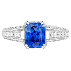 Diamant-Saphir-Verlobungsring im antiken Stil, 4 Karat, Doppelstift