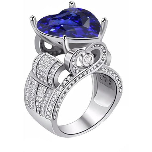 Diamant-Schmuckring Antik-Stil Herzschliff Blauer Saphir 4,50 Karat - harrychadent.ch
