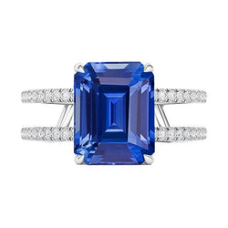 Diamant Smaragdblauer Saphir Verlobungsring Doppelschaft 4,50 Karat