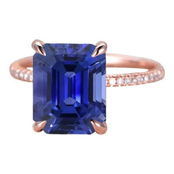 Diamant Solitaire Ring Akzente Smaragdschliff Ceylon Saphir 4,50 Karat