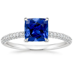 Diamant Solitaire Ringkissen blauer Saphir mit Akzenten 3,25 Karat