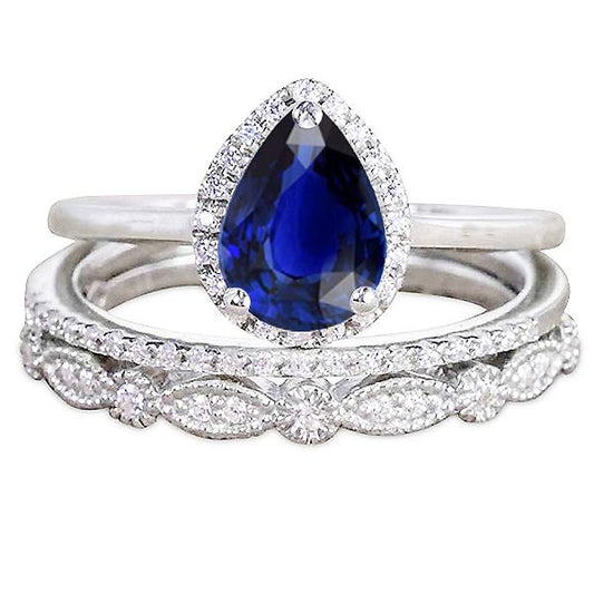 Diamant-Solitär-Ehering Blauer Saphir mit Akzenten 3,50 Karat - harrychadent.ch
