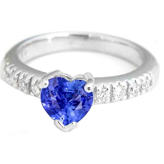 Diamant-Solitär-Herz-Blauer Saphir-Ring mit Akzenten 2,50 Karat - harrychadent.ch