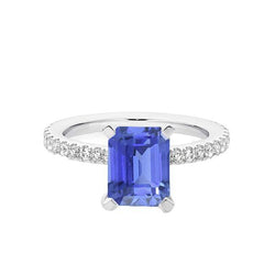 Diamant-Solitär-Smaragd-Hellblauer Saphir-Verlobungsring 3 Karat