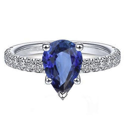 Diamant-Solitärring mit Akzenten Birnenschliff Ceylon Saphir 4 Karat