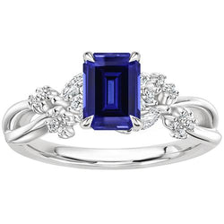 Diamant-Solitärring mit Akzenten Smaragdblauer Saphir 4 Karat