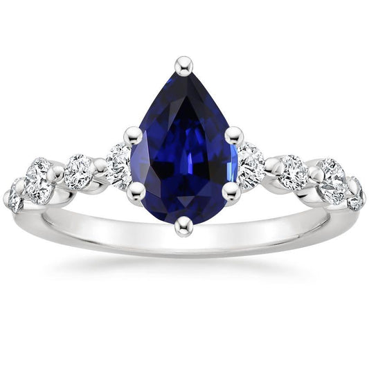 Diamant- und Birnenblauer Saphir-Verlobungsring mit Akzenten 6,75 Karat - harrychadent.ch