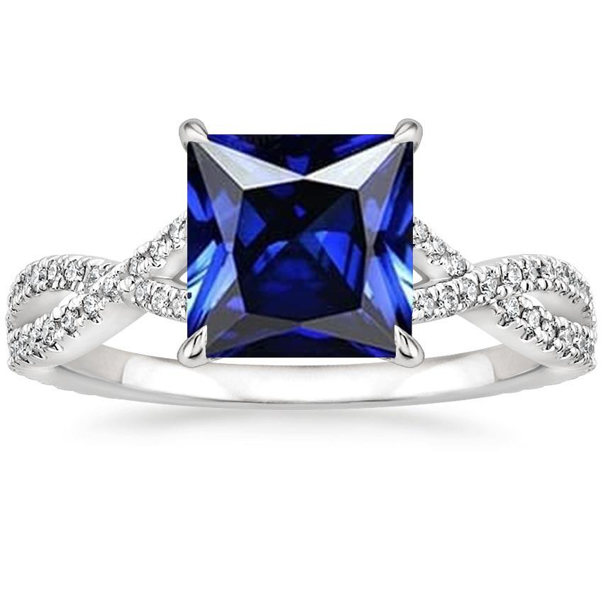 Diamant- und Prinzessinnen-Saphirring mit Akzenten 6,50 Karat Twisted Shank - harrychadent.ch
