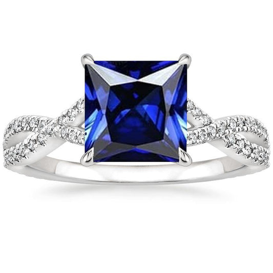 Diamant- und Prinzessinnen-Saphirring mit Akzenten 6,50 Karat Twisted Shank - harrychadent.ch