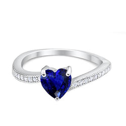 Diamant-Verlobungs-Herz-Ceylon-Saphir-Ring 2 Karat Milgrain-Schaft