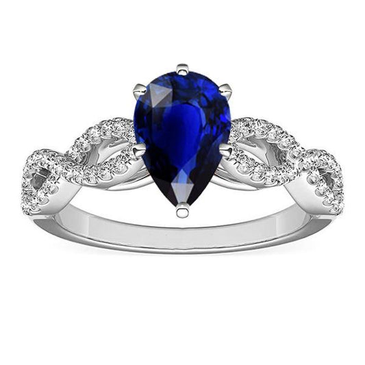 Diamant-Verlobungsring Birne Blauer Saphir 3 Karat Damenschmuck - harrychadent.ch