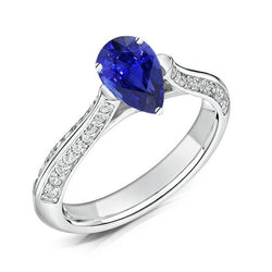 Diamant-Verlobungsring Birne Srilanka Saphir 3 Karat Gold