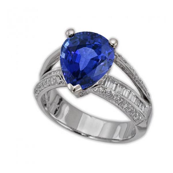 Diamant-Verlobungsring Blauer Saphir 3.50 Karat Antik-Stil - harrychadent.ch