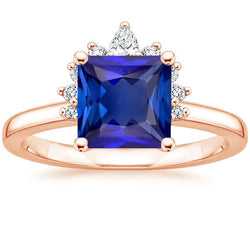 Diamant-Verlobungsring Half Halo Princess Blauer Saphir 5.50 Karat