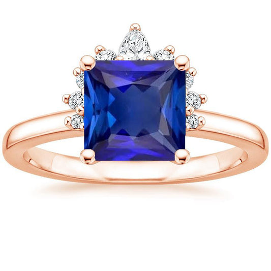Diamant-Verlobungsring Half Halo Princess Blauer Saphir 5.50 Karat - harrychadent.ch
