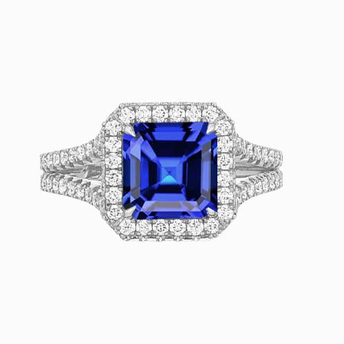 Diamant-Verlobungsring Halo Asscher Saphir Gold Split Shank 4 Karat - harrychadent.ch