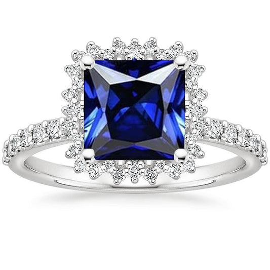 Diamant-Verlobungsring Halo Ceylon Saphir Sunburst Style 6,25 Karat - harrychadent.ch