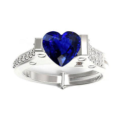 Diamant-Verlobungsring Heart Bar Set Blauer Saphir 2,50 Karat
