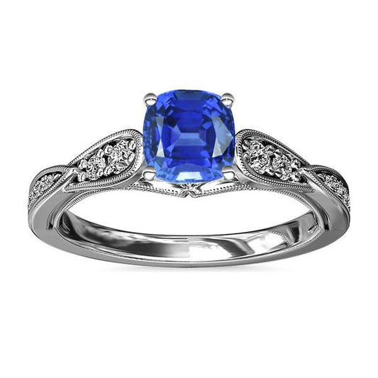 Diamant Verlobungsring Kissen Saphir 2.50 Karat Vintage-Stil - harrychadent.ch