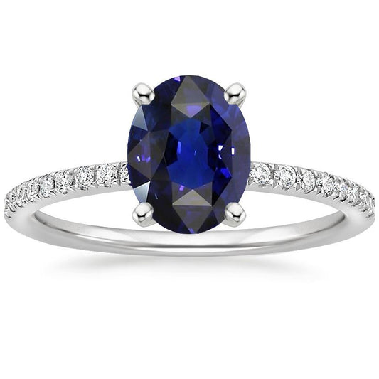 Diamant-Verlobungsring mit Akzenten Ovaler blauer Saphir 3 Karat