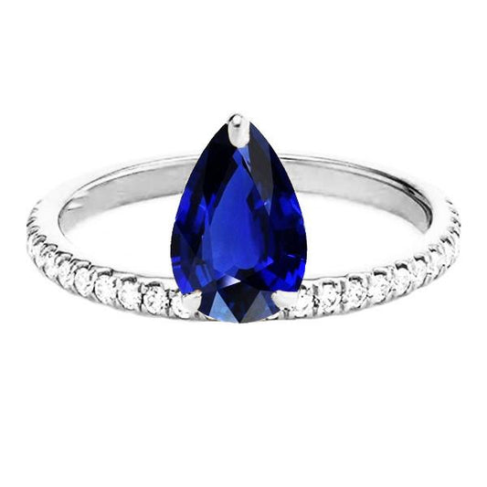 Diamant-Verlobungsring mit Saphir im Birnenschliff Sri Lanka 3,50 Karat Gold - harrychadent.ch