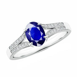 Diamant-Verlobungsring Oval Blue Saphir Split Shank 3,50 Karat Neu