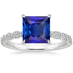 Diamant-Verlobungsring Princess Blue Saphir 6 Karat Pave-Fassung