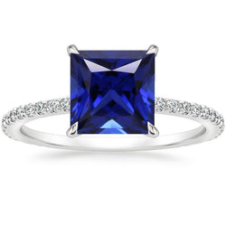 Diamant-Verlobungsring Prinzessin Blauer Saphir Akzent 5,50 Karat