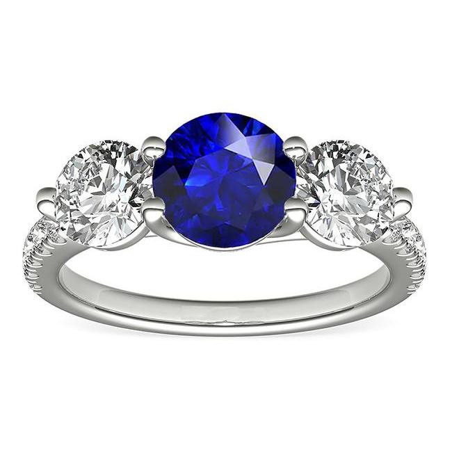 Diamant-Verlobungsring rund Ceylon Saphir 3 Karat Schmuck - harrychadent.ch