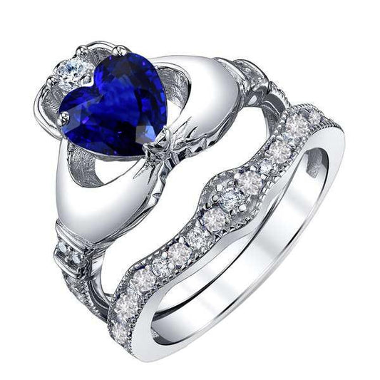 Diamant-Verlobungsring-Set Herz Ceylon Saphir 3,50 Karat Gold - harrychadent.ch