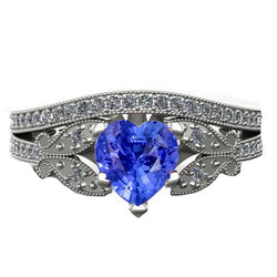 Diamant-Verlobungsring-Set Herz Saphir Schmetterling Stil 3 Karat