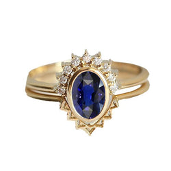 Diamant-Verlobungsring-Set Lünetten-Set Blauer Saphir 3 Karat