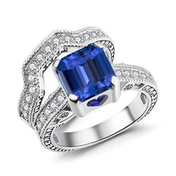 Diamant-Verlobungsring-Set Vintage-Stil Blauer Saphir 3,50 Karat