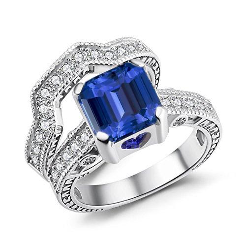 Diamant-Verlobungsring-Set Vintage-Stil Blauer Saphir 3,50 Karat - harrychadent.ch
