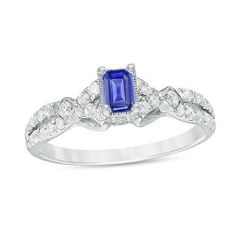 Diamant-Verlobungsring Smaragd Ceylon Saphir 2.50 Karat Weißgold - harrychadent.ch